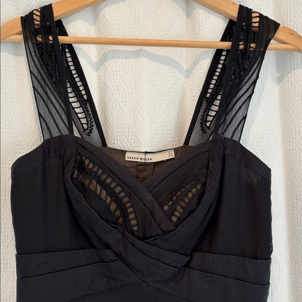 Karen Millen Black Cutwork Cotton/Silk Dress - Picture 3 of 9